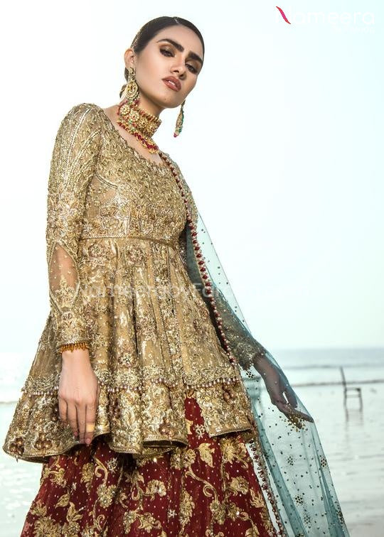 Pakistani Red Bridal Lehenga with Frock