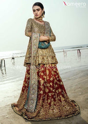 Pakistani Red Bridal Lehenga with Short Frock