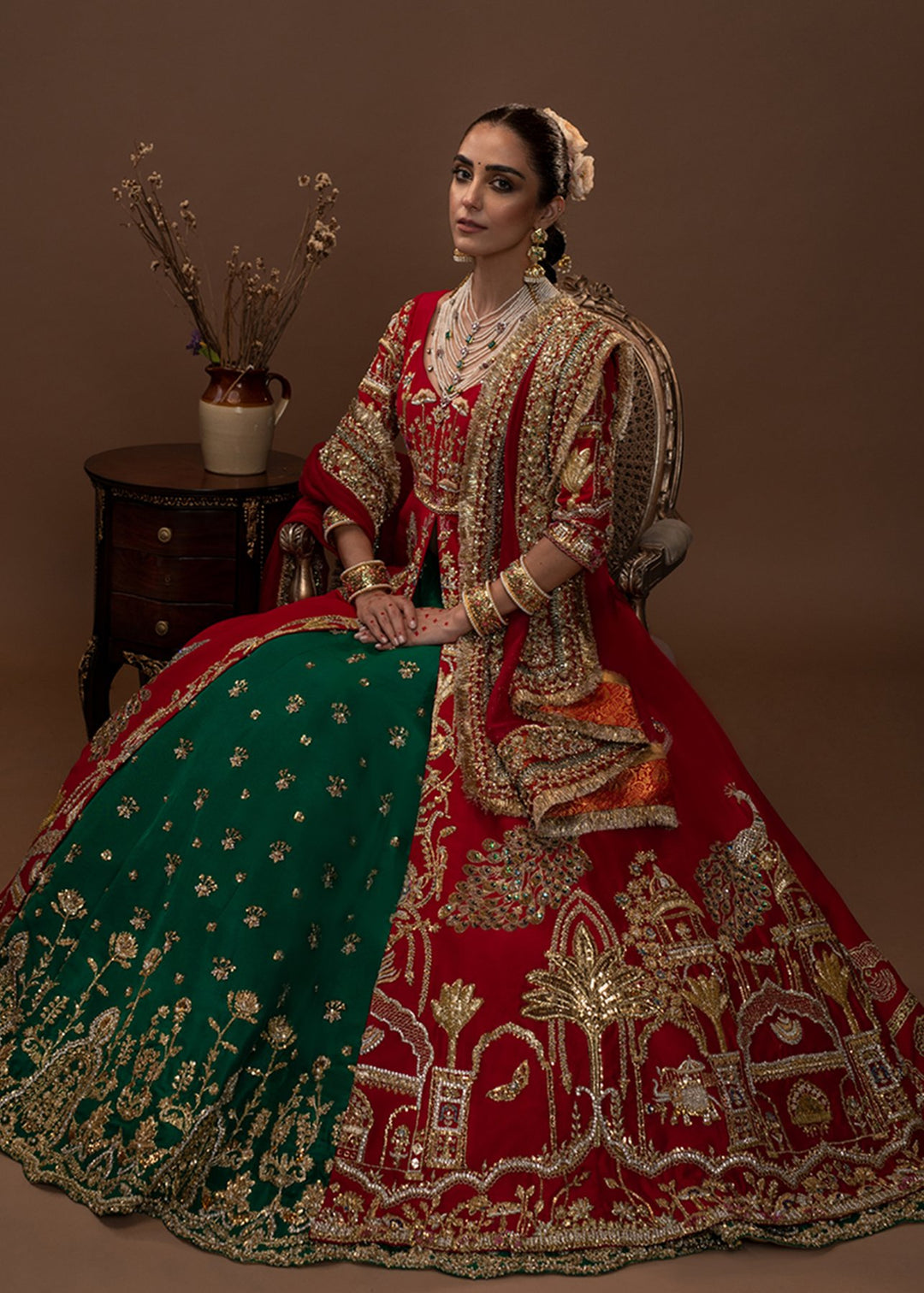 Pakistani Red Bridal Pishwas for Wedding