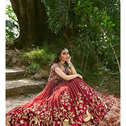 Pakistani Red Dress in Bridal Lehenga Gown Style Online