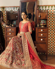 Pakistani Red Dress in Bridal Pishwas Style