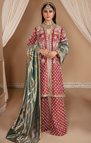 Pakistani Red Dress in Kameez Trouser Dupatta Style