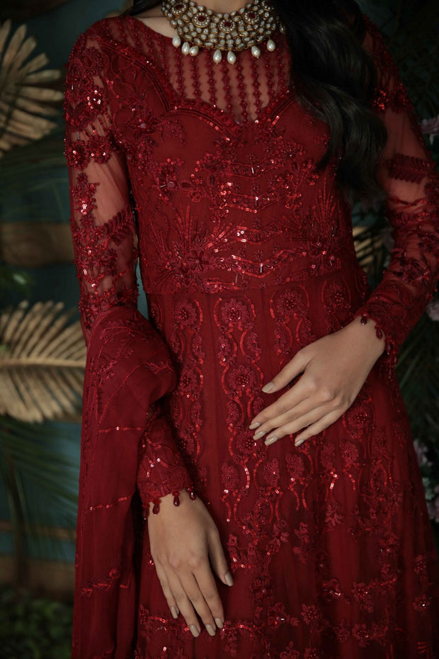 Pakistani Red Dress in Pishwas Frock Style