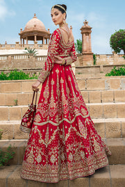 Pakistani Red Dress in Raw Silk Gown Style for Bride Online