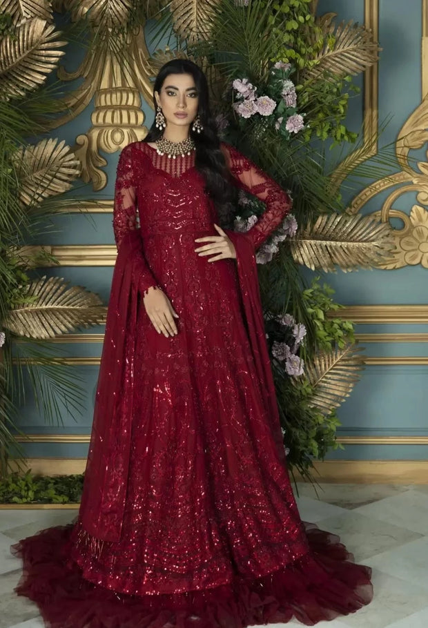 Pakistani Red Dress in Traditional Pishwas Frock Style