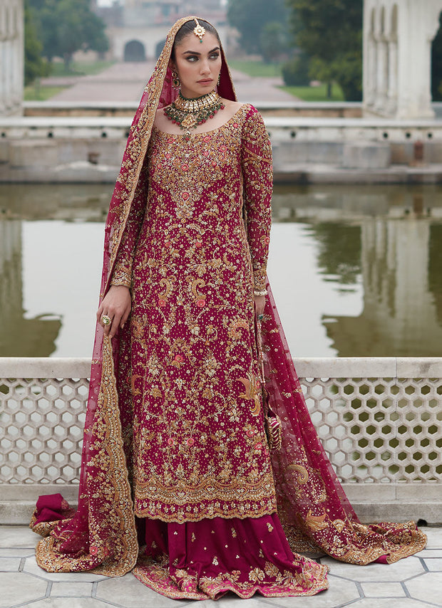 Red Golden Lehenga Kameez for Pakistani Bridal Wear
