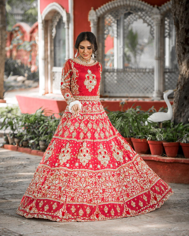 Pakistani Red Lehenga Choli Dress for Bride