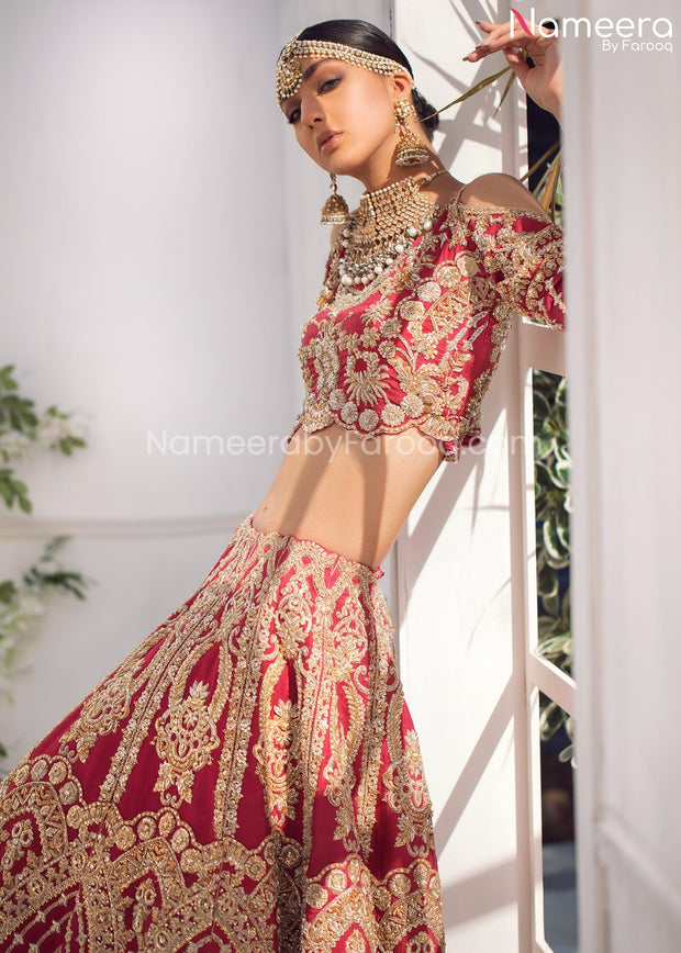 Pakistani Red Lehenga for Marriage with Choli Side Look