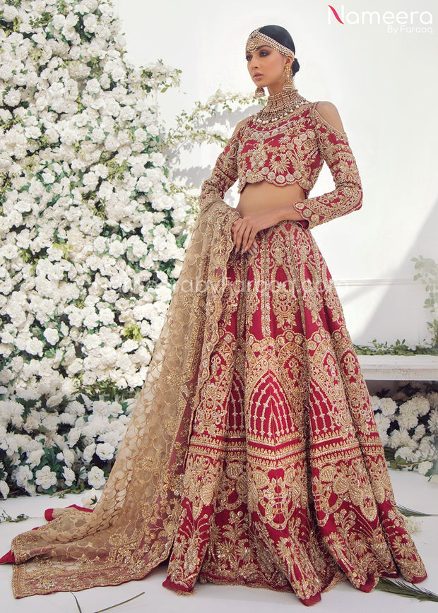 Pakistani Red Lehenga for Marriage with Choli