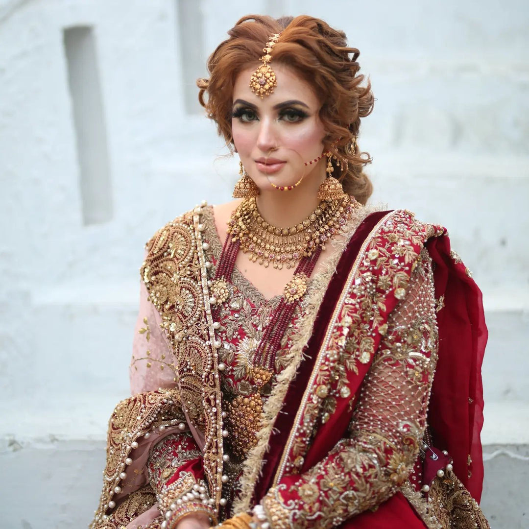 Elegant Pakistani Bridal Lehenga with Front Open Gown
