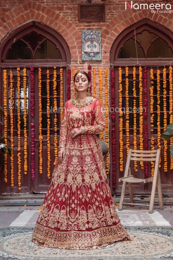 Pakistani Red Maroon Bridal Lehenga for Wedding Wear