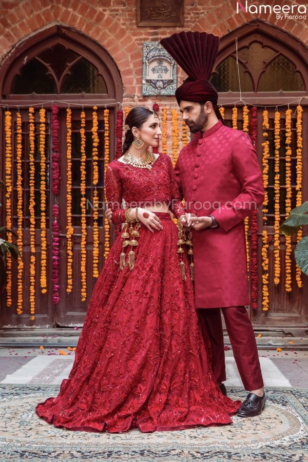 Pakistani Red Maroon Bridal Lehenga Choli for Wedding