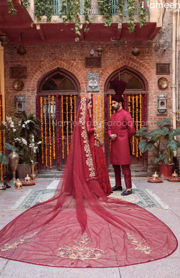 Pakistani Red Maroon Bridal Lehenga for Wedding
