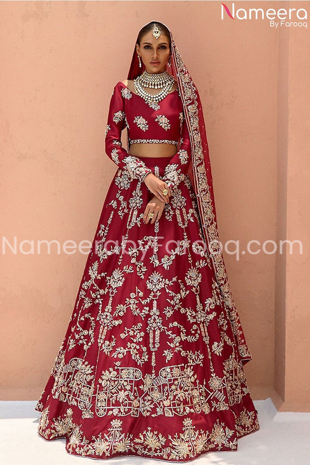 Pakistani Red Silk Embellished Lehehnga Choli 