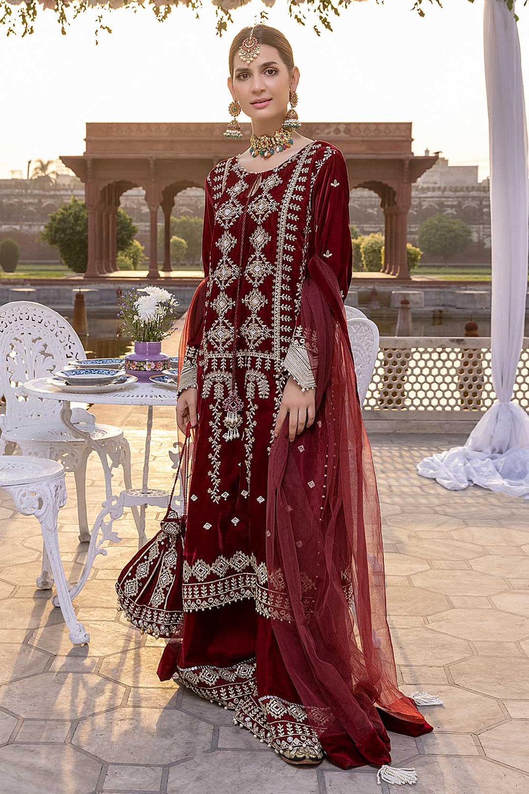 Pakistani Red Velvet Salwar Kameez for Party 