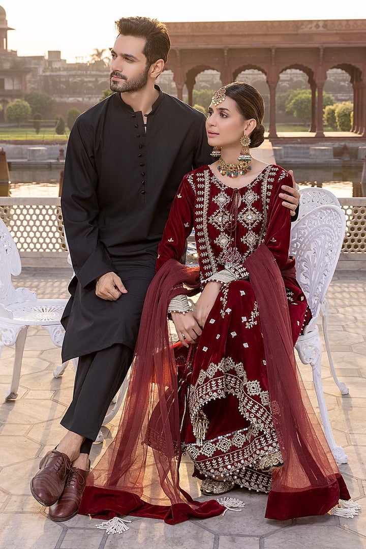 Pakistani Red Velvet Salwar Kameez for Party 2022