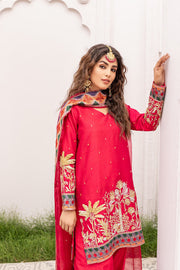 Pakistani Reddish Pink Kameez Trouser and Dupatta Dress Online