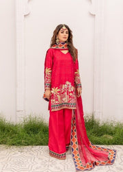 Pakistani Reddish Pink Kameez Trouser and Dupatta Dress