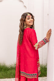 Pakistani Reddish Pink Kameez Trouser and Dupatta