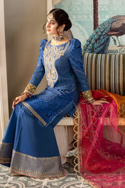 Pakistani Royal Blue Kurti Trousers with Dupatta wedding Party Wear 2023