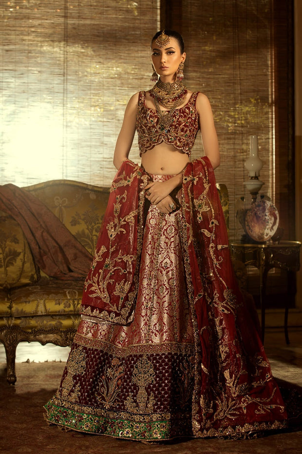 Pakistani Royal Wedding Dress in Maroon Color