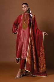 Pakistani Salwar Kameez Suit in Rusty Red Premium Jacquard