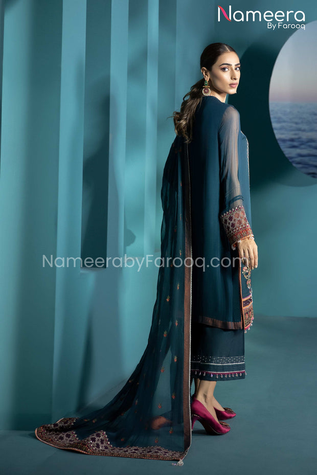 Agha Noor Pakistani Formal Wear in Teal Color #PF53