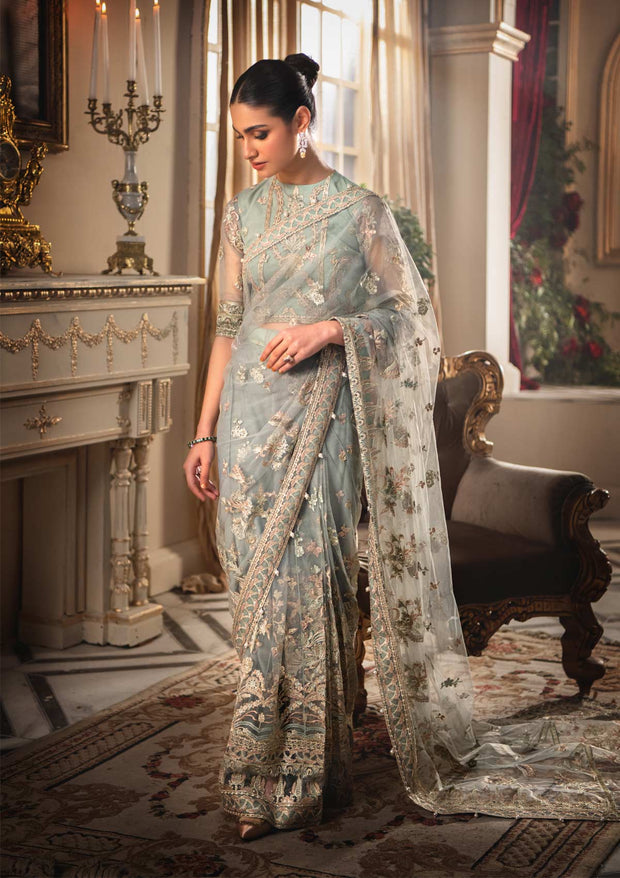 Pakistani Saree Dress in Greenish Grey Shade Latest