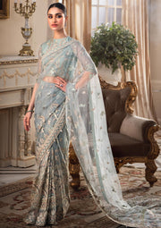 Pakistani Saree Dress in Greenish Grey Shade