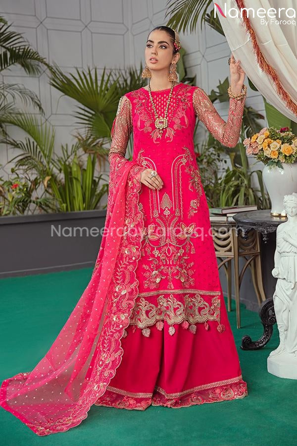 Pakistani Sharara by Designer in Hot Pink Color Online 2021