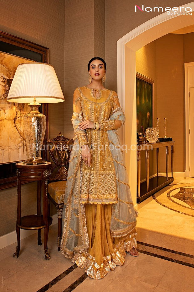 Pakistani Sharara Suit for Mehndi Party Online Front Look