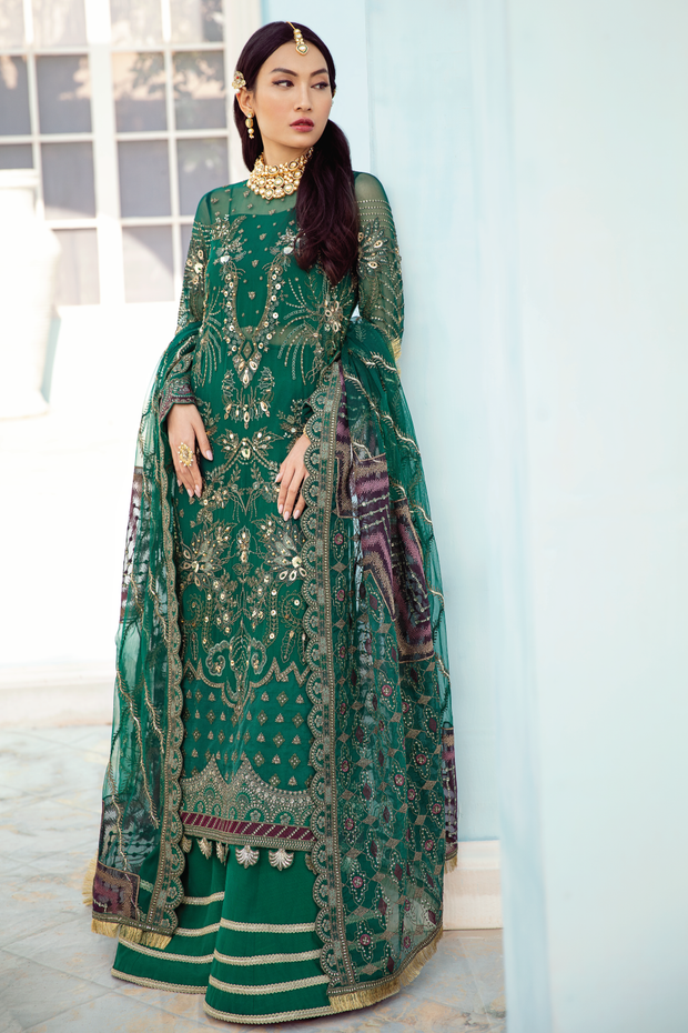 Pakistani Sharara in Green Shade with Embroidery 2022