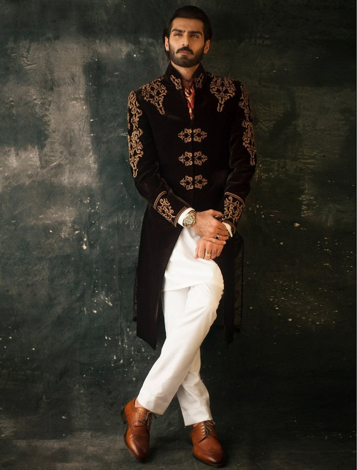Brown Pakistani Sherwani for Groom Wedding Wear