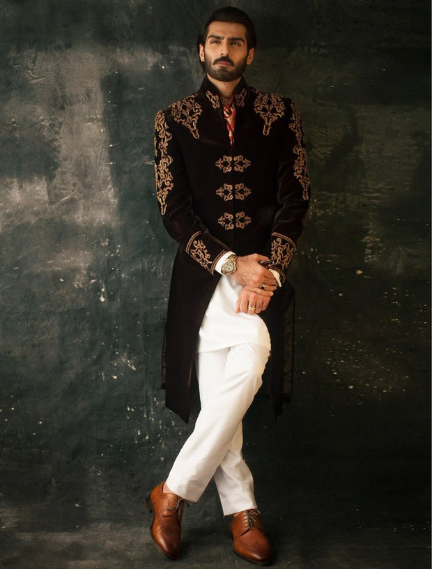 Brown Pakistani Sherwani for Groom Wedding Wear