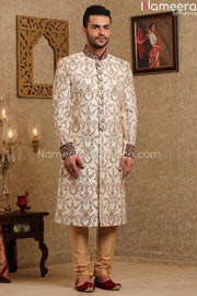 Pakistani Off White Sherwani for Groom Online Front Look