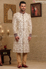Pakistani Off White Sherwani for Groom Online Front Look