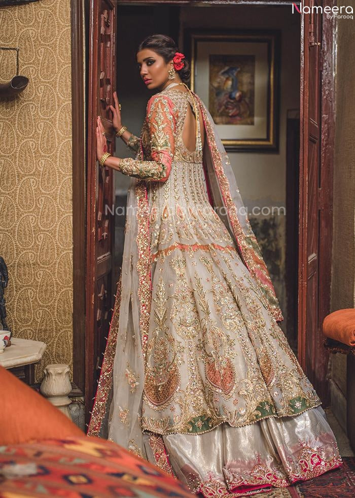 Pakistani Silk Bridal Lehenga with Long Frock 2022