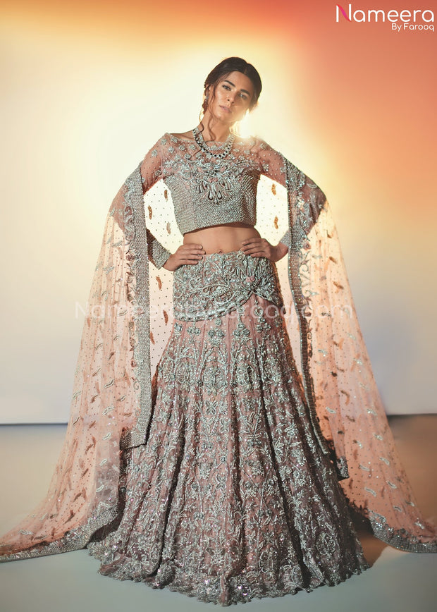Pakistani Silver Lehenga Choli for Bridal Online Front Look