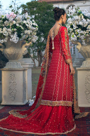Pakistani Tail Lehenga Frock Bridal Dress in Red Color