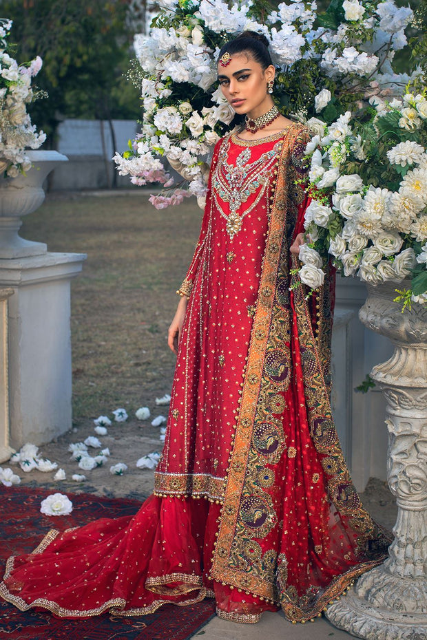 Pakistani Tail Lehenga Frock Bridal Dress in Red