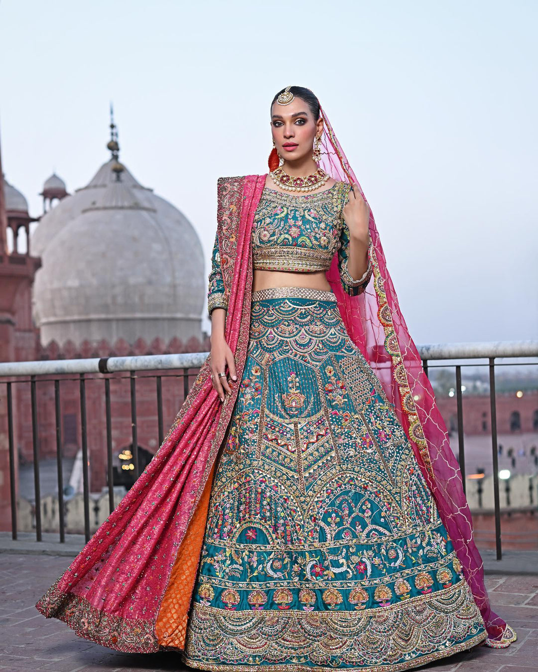 Teal Blue Pakistani Bridal Lehenga and Choli Set