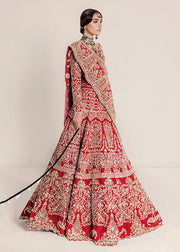 Pakistani Traditional Heavy Bridal Outfit in Red Color