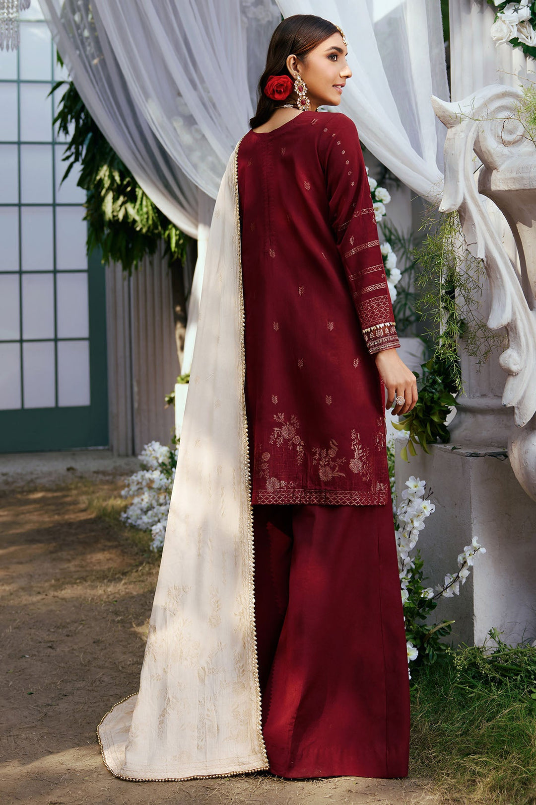 Pakistani Traditional Maroon Kameez trousers with Dupatta Eid Dress