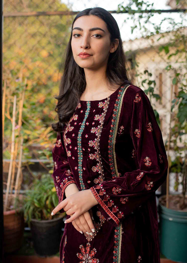 Pakistani Velvet Dress with Fine Embroidery Latest