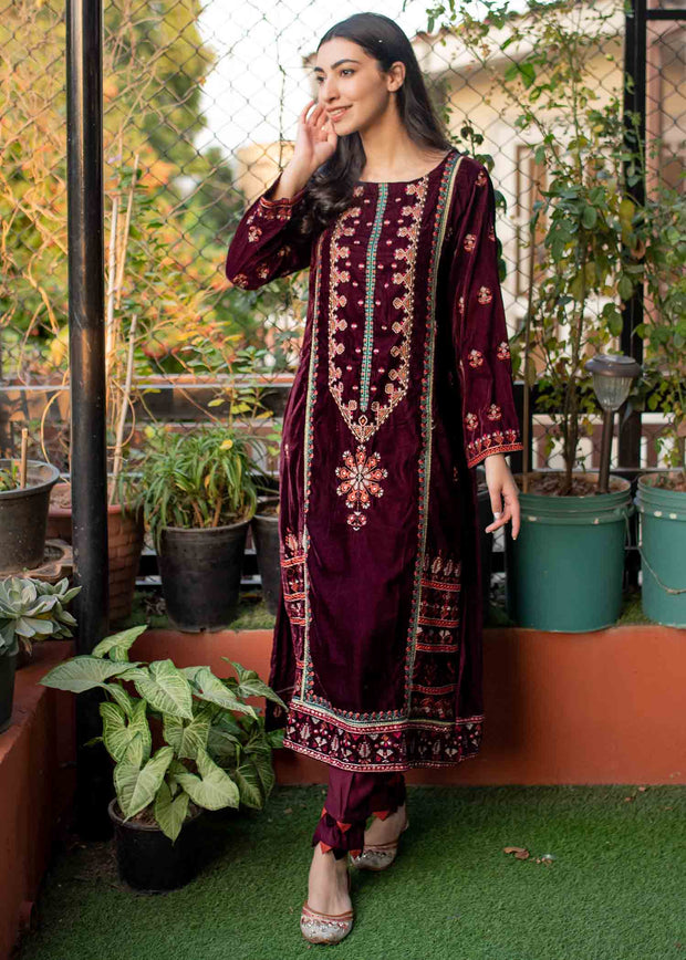 Pakistani Velvet Dress with Fine Embroidery Online