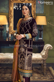 Pakistani Velvet Dress with Hand-Embellishments 2021