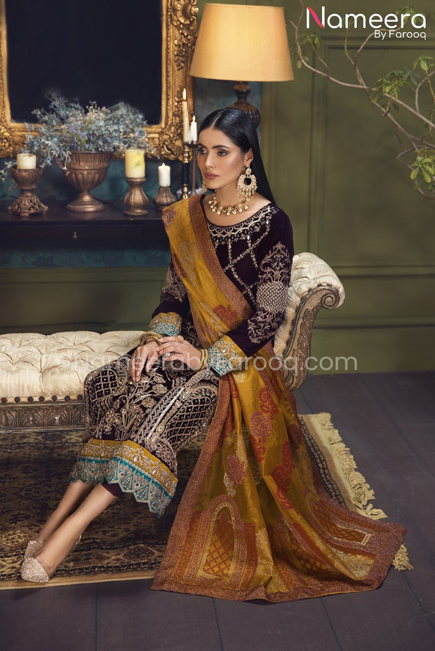 Pakistani Velvet Dress with Hand-Embellishments Designer