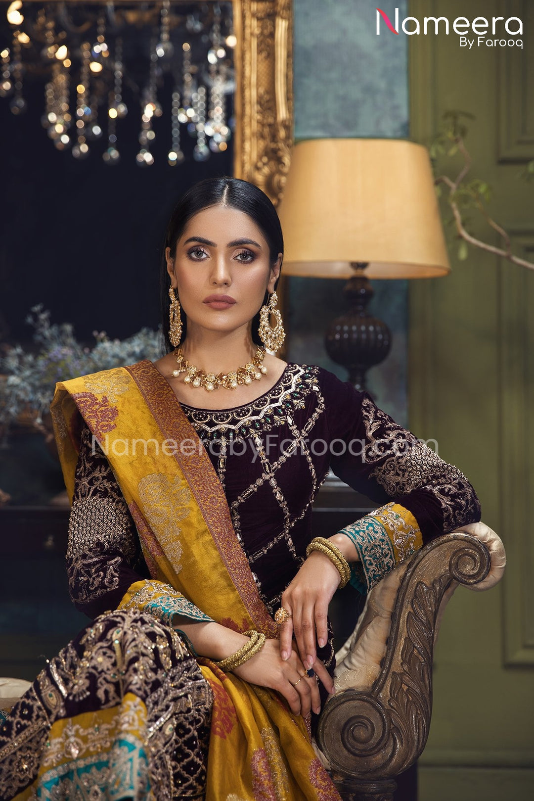 Pakistani Velvet Dress with Hand-Embellishments Latest