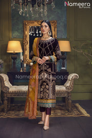Pakistani Velvet Dress with Hand-Embellishments