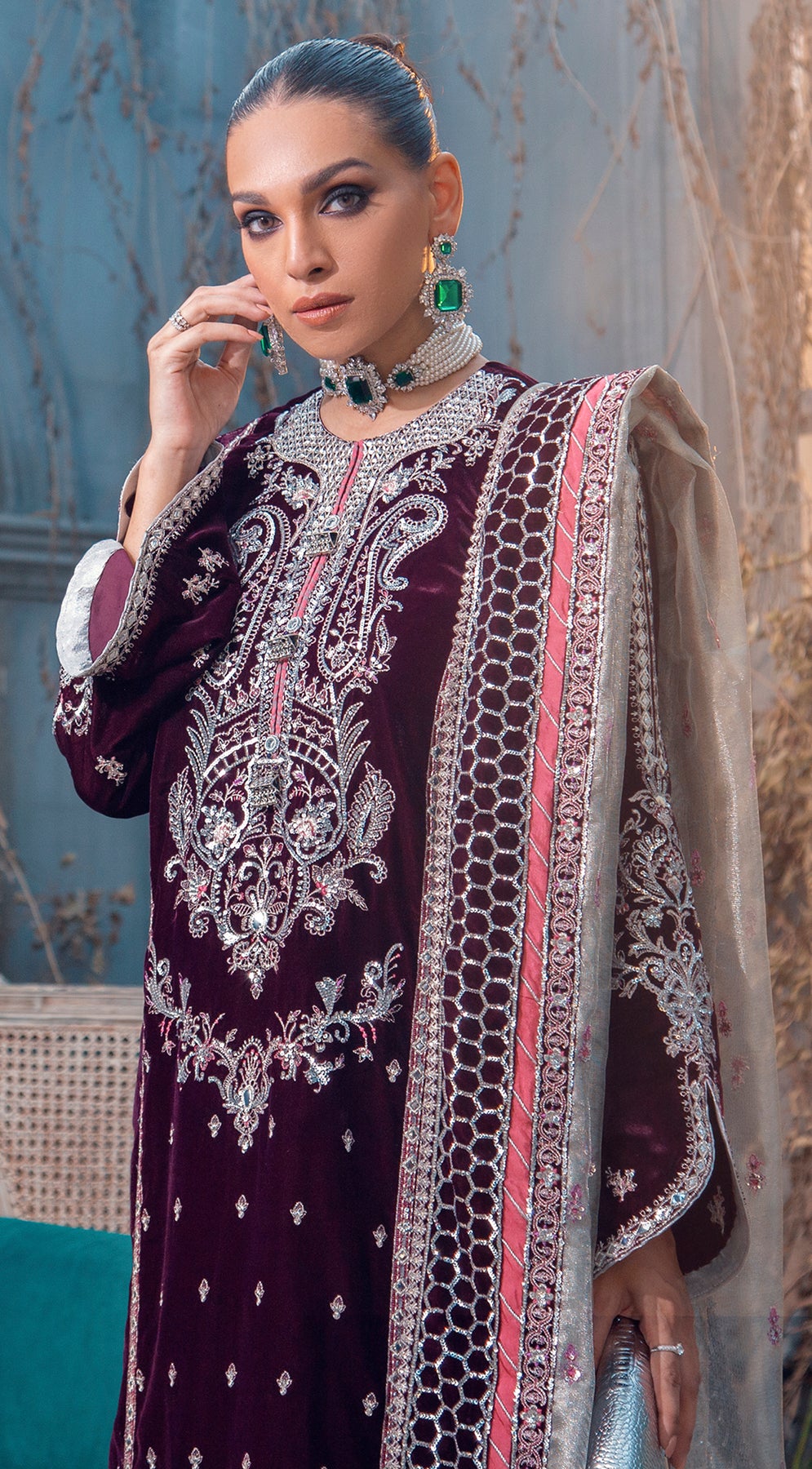 Pakistani Velvet Salwar Kameez for Party 